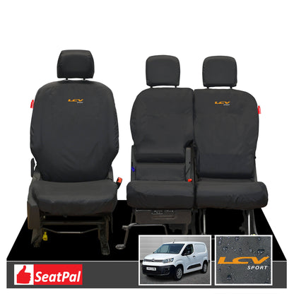 Citroen Berlingo MK3 MY2018 Onwards Front Set Black Tailored Waterproof Seat Covers With LCV Sport Logos