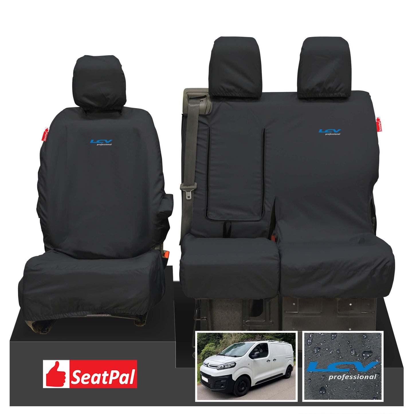 Citroen Dispatch MY16 Onwards Front Set Black Tailored Waterproof Seat Covers With LCV Professional Logos