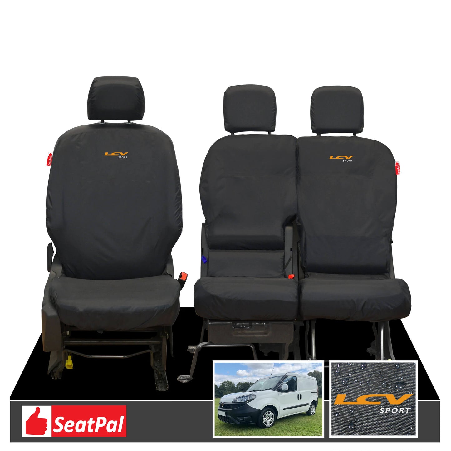 Fiat Doblo MY22 Onwards Front Set Black Tailored Waterproof Seat Covers LCV Sport