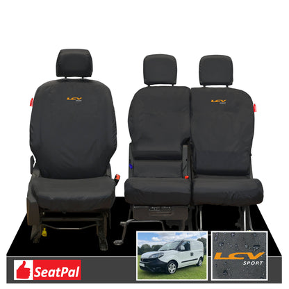 Fiat Doblo MY22 Onwards Front Set Black Tailored Waterproof Seat Covers LCV Sport