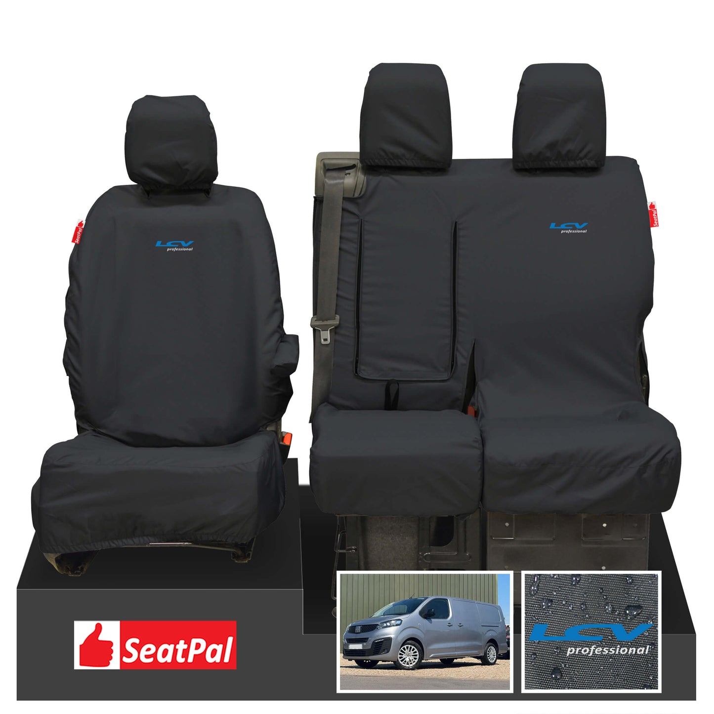 Fiat Scudo MY22 Onwards Front Set Black Tailored Waterproof Seat Covers LCV Professional