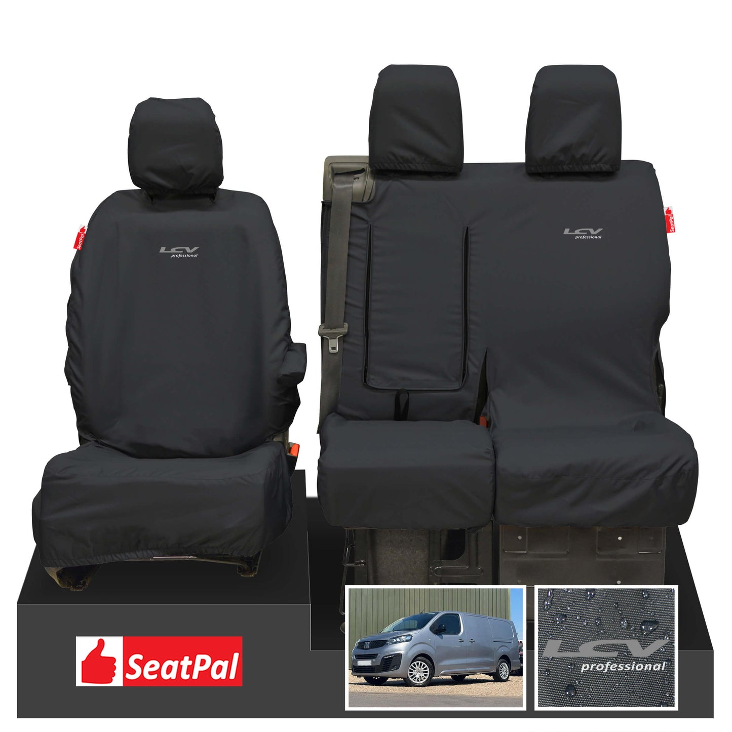 Fiat Scudo MY22 Onwards Front Set Black Tailored Waterproof Seat Covers LCV Professional