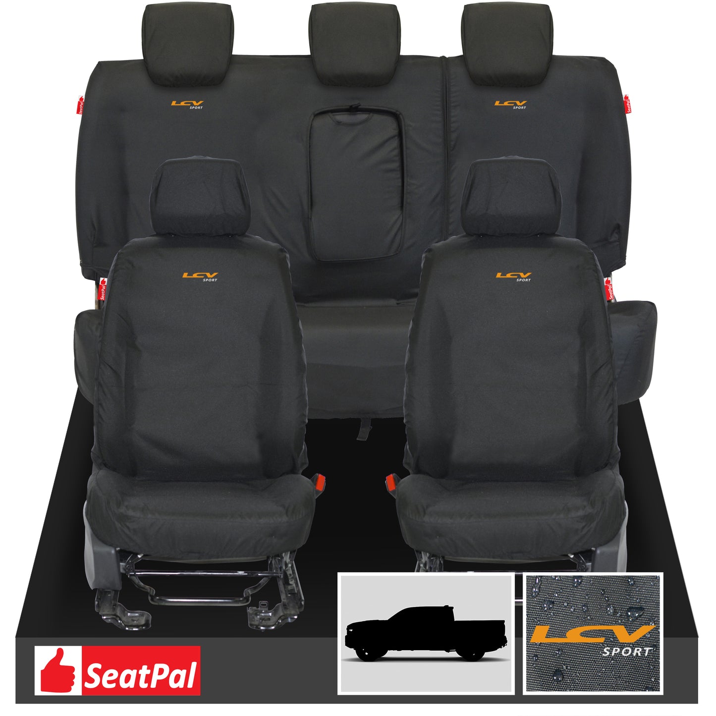 Ford Ranger Wildtrak Double Cab MY16-22 Front & Rear Set Black Tailored Waterproof Seat Covers With LCV Sport Logos