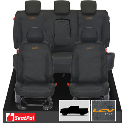 Ford Ranger Wildtrak Double Cab MY16-22 Front & Rear Set Black Tailored Waterproof Seat Covers With LCV Sport Logos