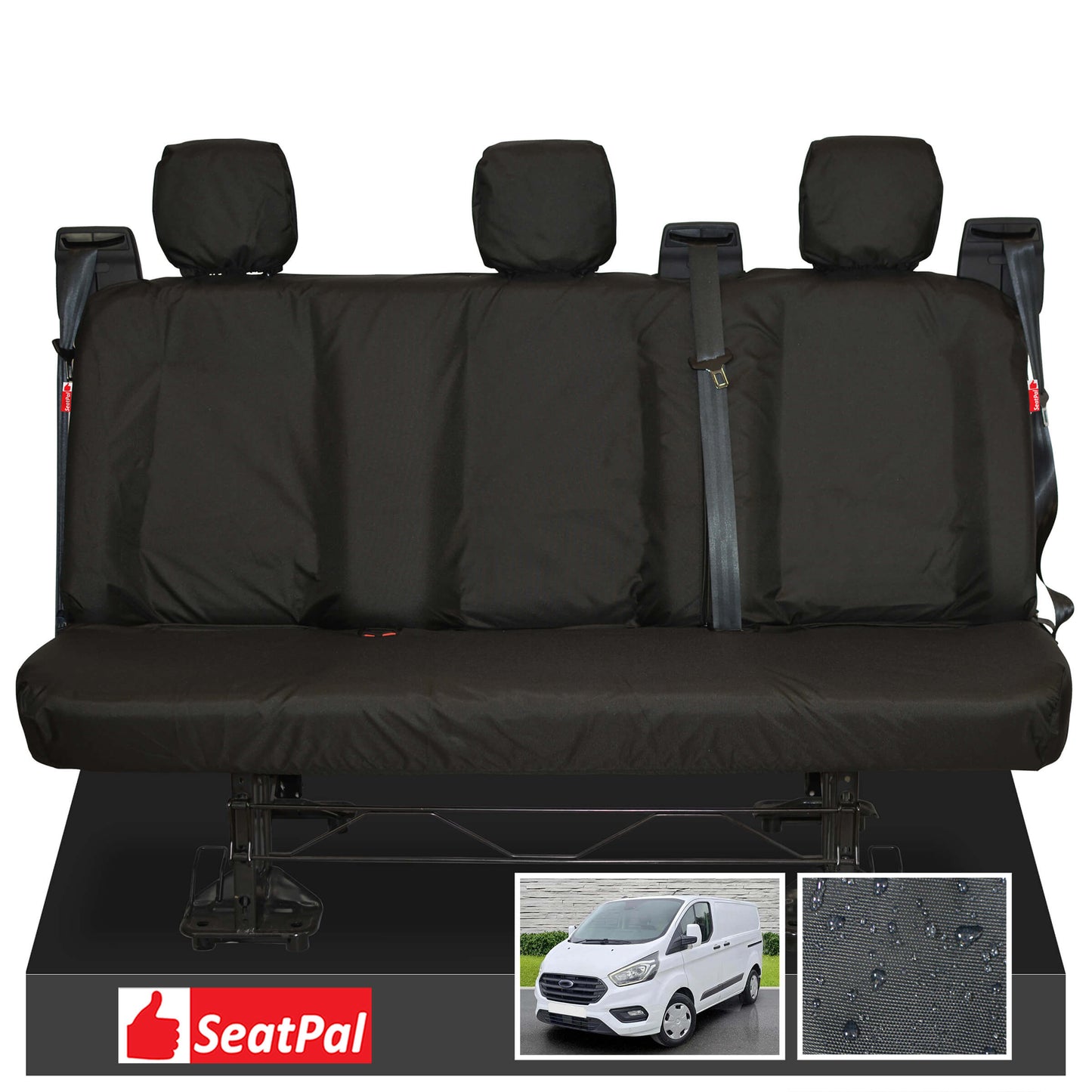 Ford Transit Custom MK1 Double Cab MY12-23 Rear Triple Black Tailored Waterproof Seat Covers