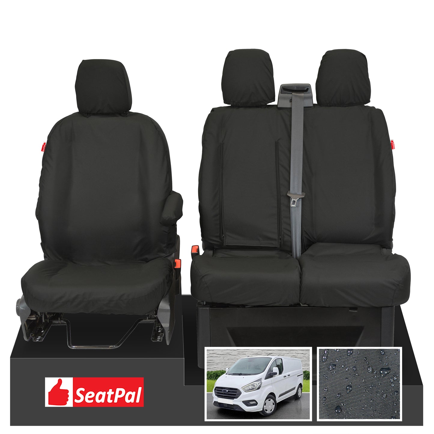 Ford Transit Custom MK1 MY12-23 Front Set Black Tailored Waterproof Seat Covers