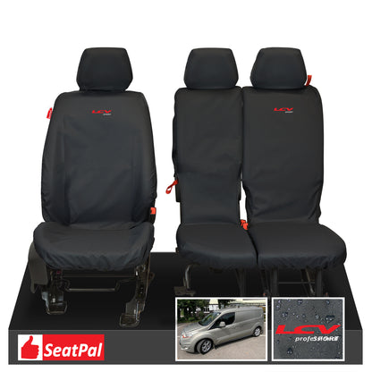 Ford Transit Connect MY13-24 Front Set Black Tailored Waterproof Seat Covers With LCV Sport Logos