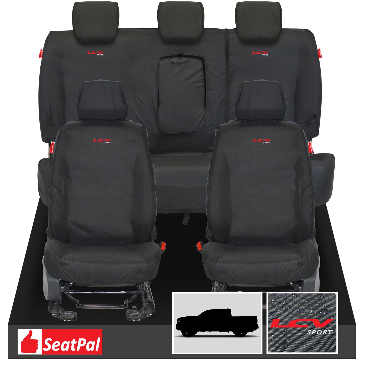 Ford Ranger Wildtrak Double Cab MY16-22 Front & Rear Set Black Tailored Waterproof Seat Covers With LCV Sport Logos