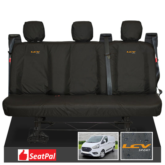 Ford Transit Custom MK1 Double Cab MY12-23 Rear Triple Black Tailored Waterproof Seat Covers With LCV Sport Logos