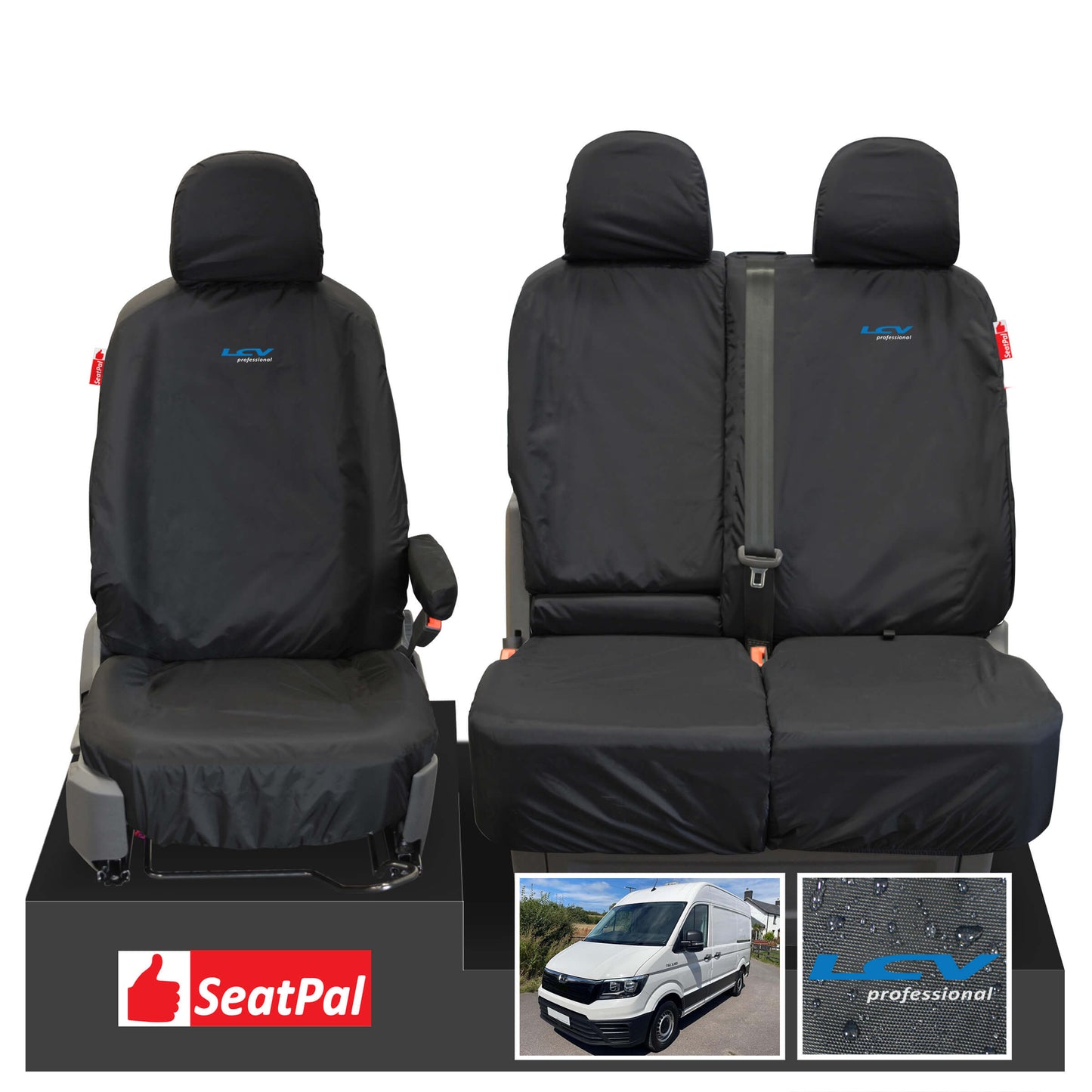 MAN TGE MY17 Onwards Front Set Black Tailored Waterproof Seat Covers LCV Professional