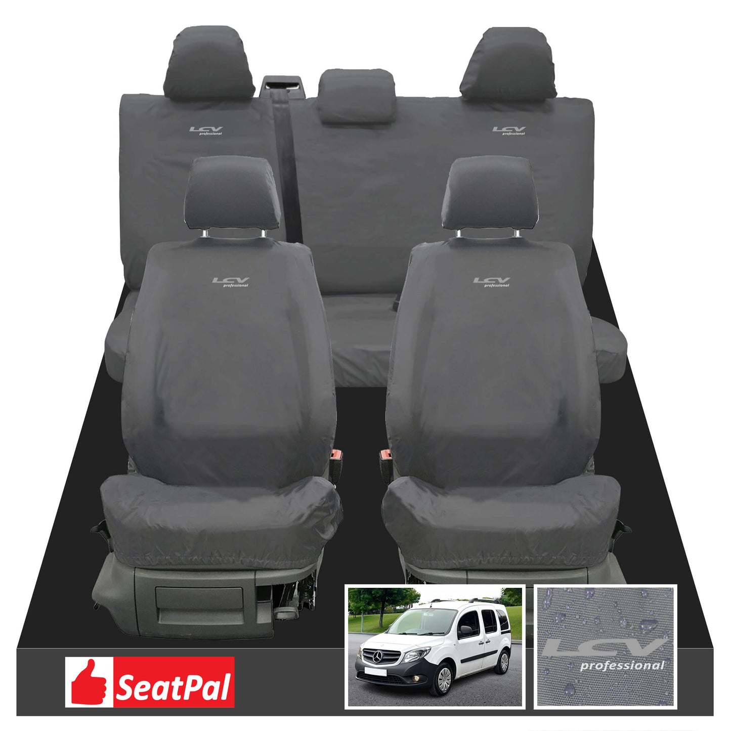 Mercedes Benz Citan Traveliner MY13-21 Front & Rear Set Grey Tailored Waterproof Seat Covers With LCV Professional Logos