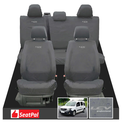 Mercedes Benz Citan Traveliner MY13-21 Front & Rear Set Grey Tailored Waterproof Seat Covers With LCV Professional Logos