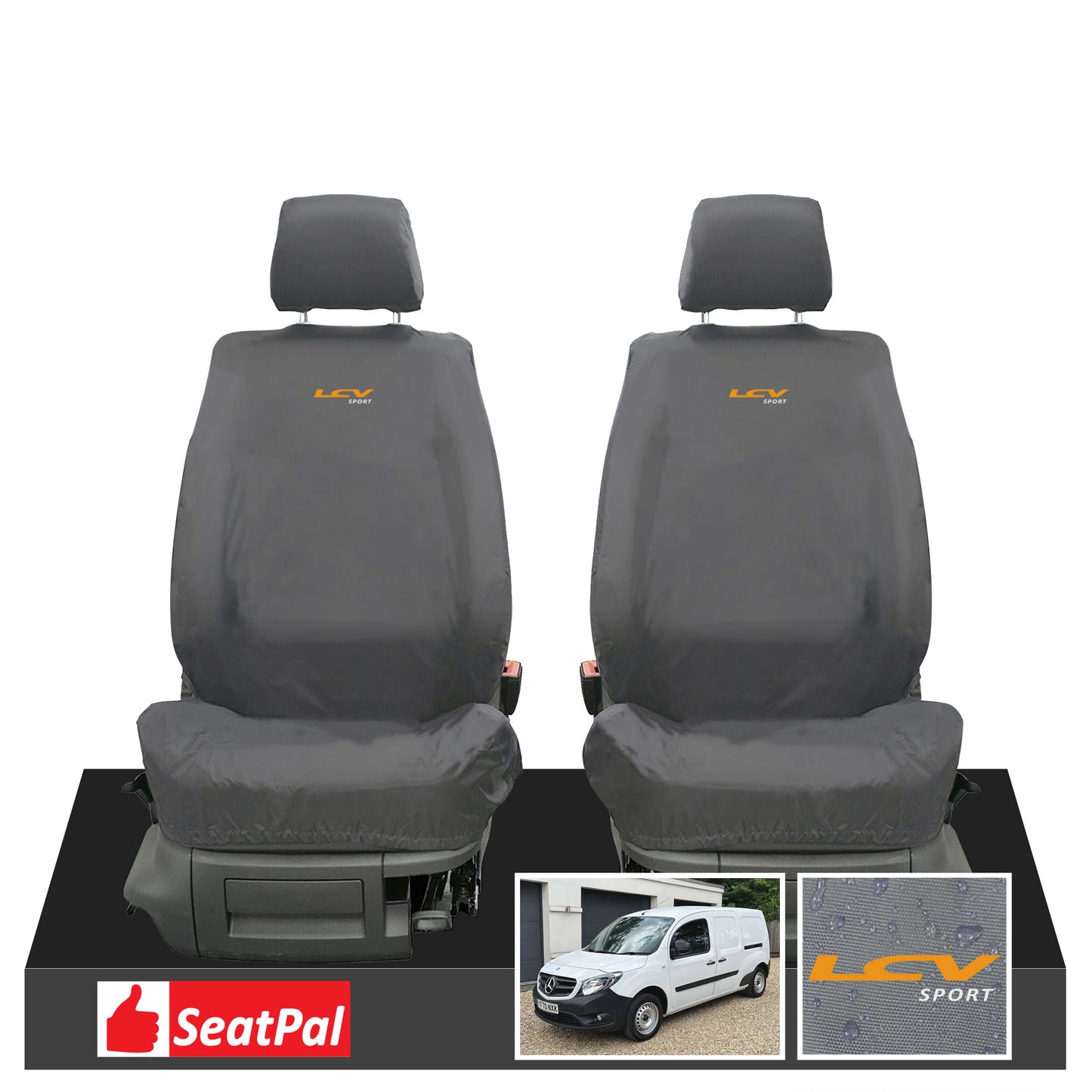 Mercedes Benz Citan Panel Van or Traveliner MY13-21 Front Set Grey Tailored Waterproof Seat Covers With  LCV Sport Logos