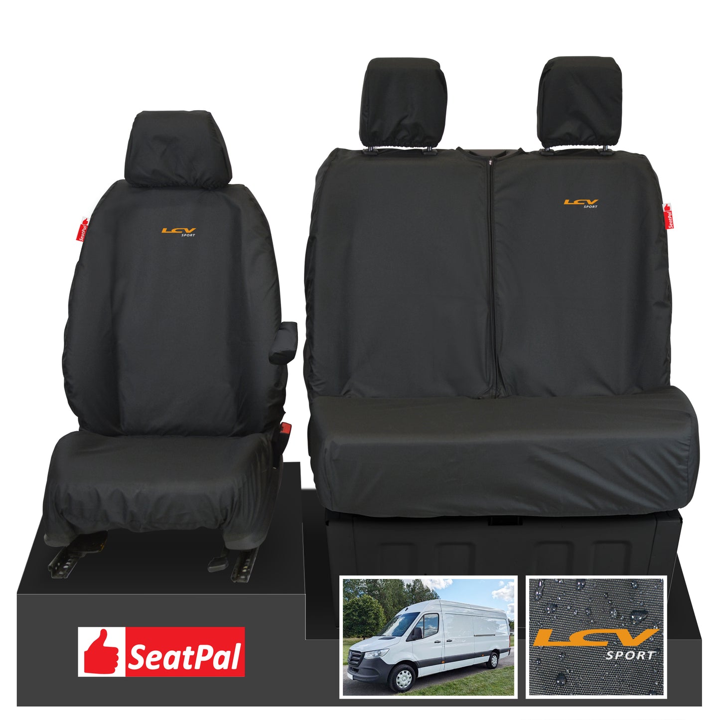 Mercedes-Benz Sprinter MY18 Onwards Front Set Black Tailored Waterproof Seat Covers With LCV Sport Logos