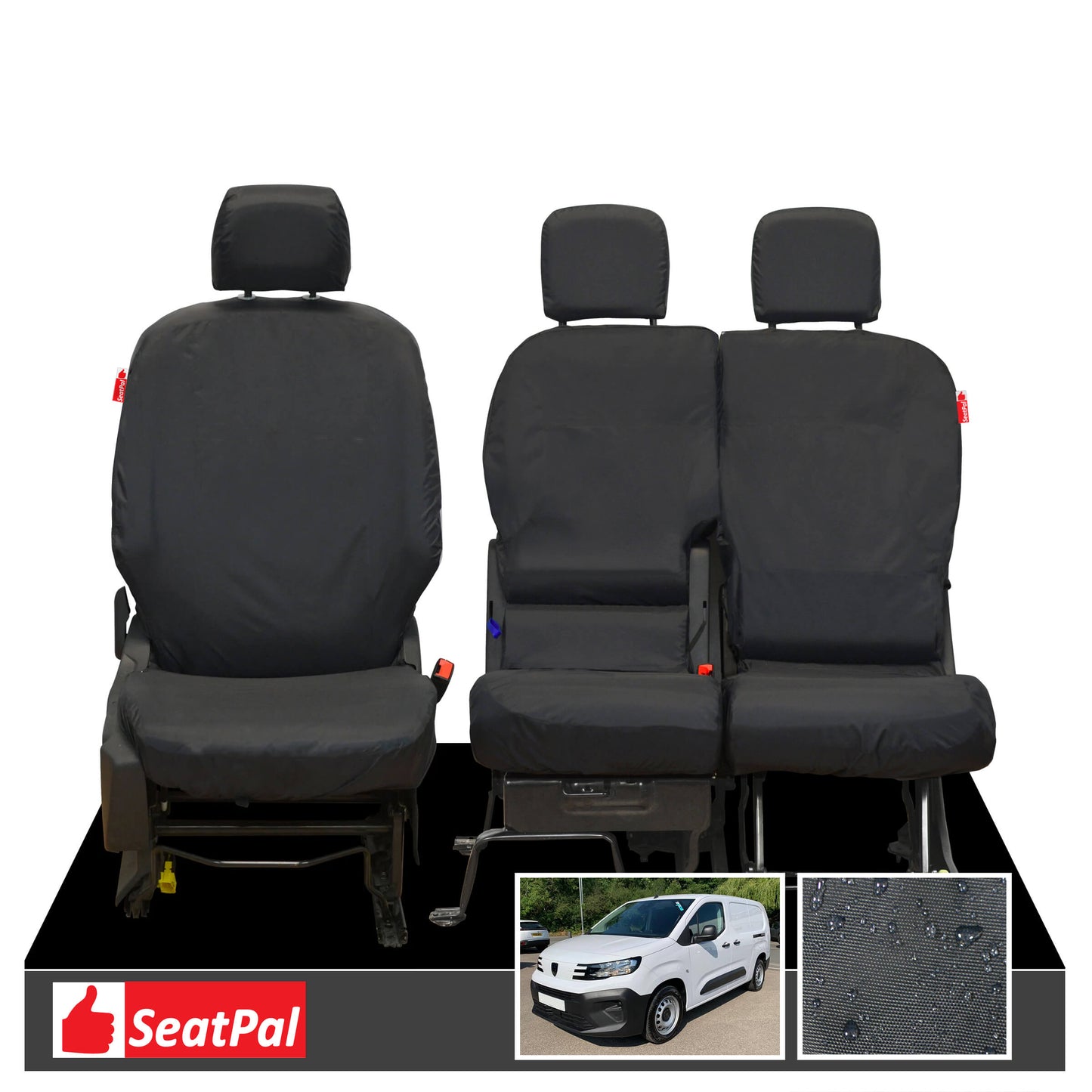 Peugeot Partner MY18 Onwards Front Set Black Tailored Waterproof Seat Covers