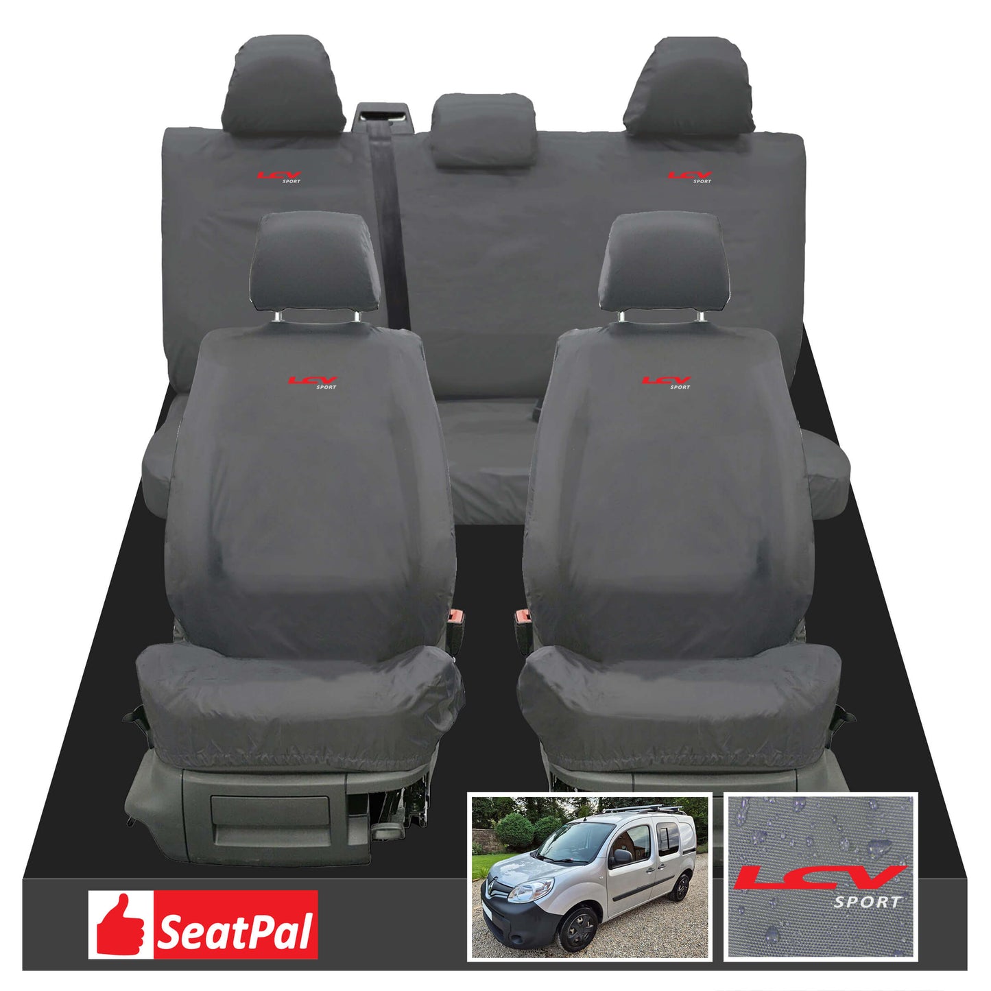 Renault Kangoo Panel Van MY08-22 Front & Rear Set Grey Tailored Waterproof Seat Covers LCV Sport