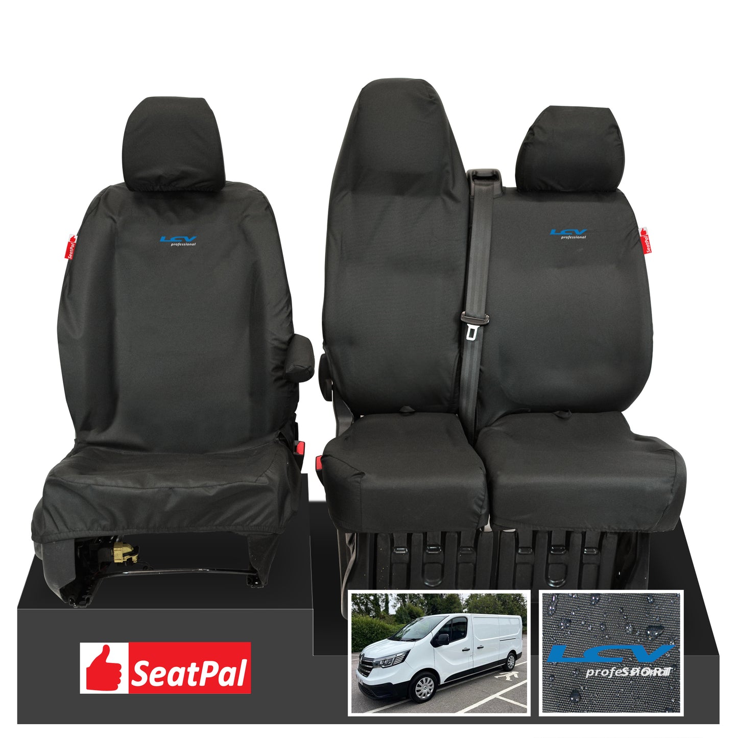 Renault Trafic MY14 Onwards Front Set Black Tailored Waterproof Seat Covers LCV Professional