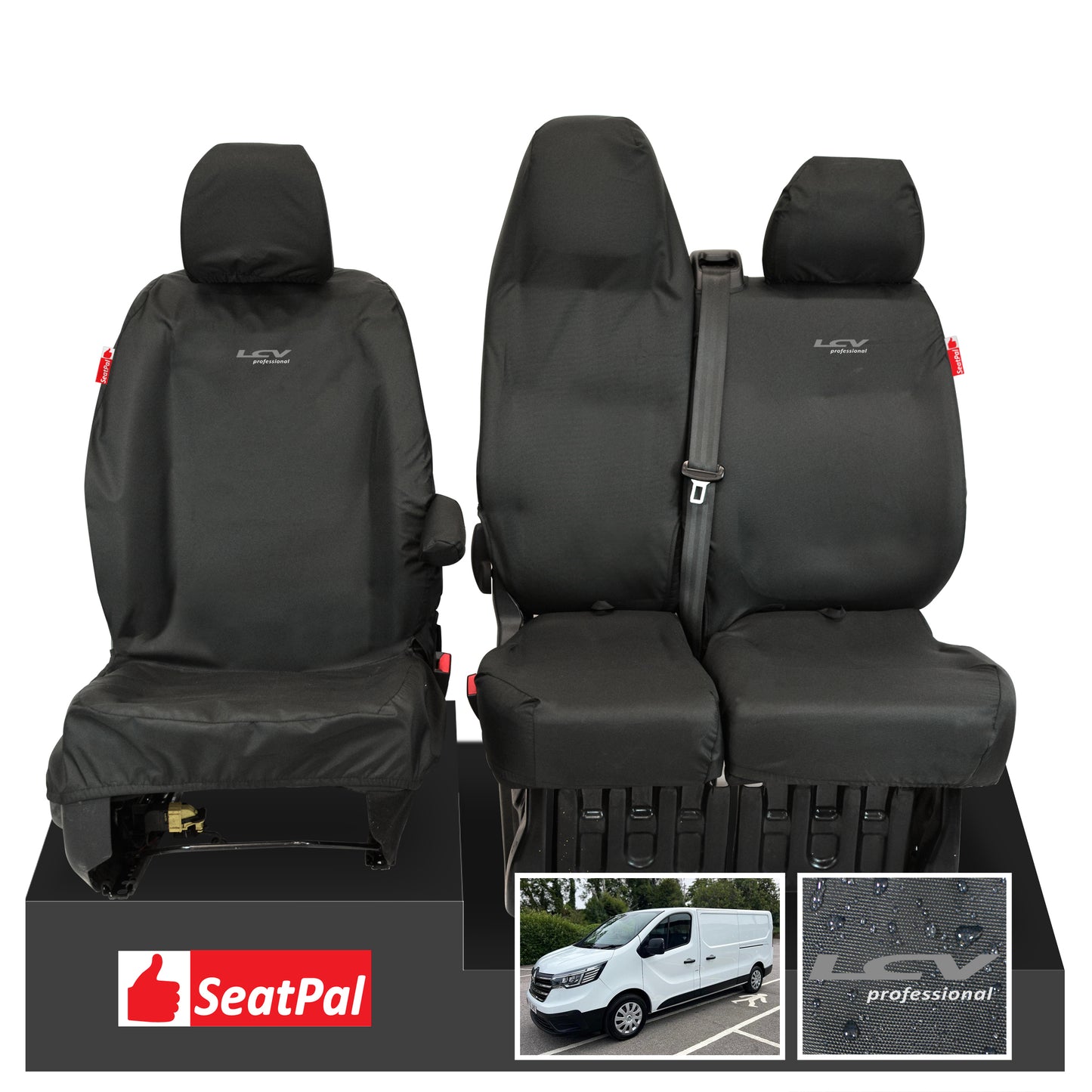 Renault Trafic MY14 Onwards Front Set Black Tailored Waterproof Seat Covers LCV Professional