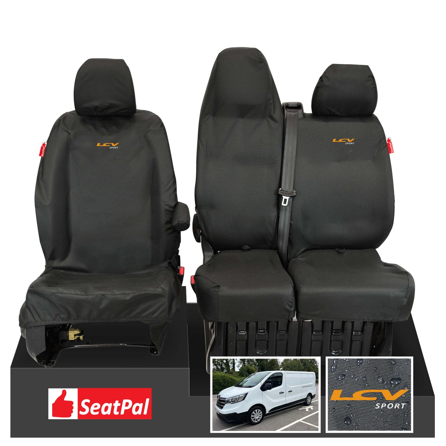 Renault Trafic MY14 Onwards Front Set Black Tailored Waterproof Seat Covers LCV Sport