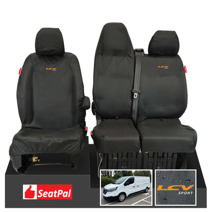 Renault Trafic MY14 Onwards Front Set Black Tailored Waterproof Seat Covers LCV Sport