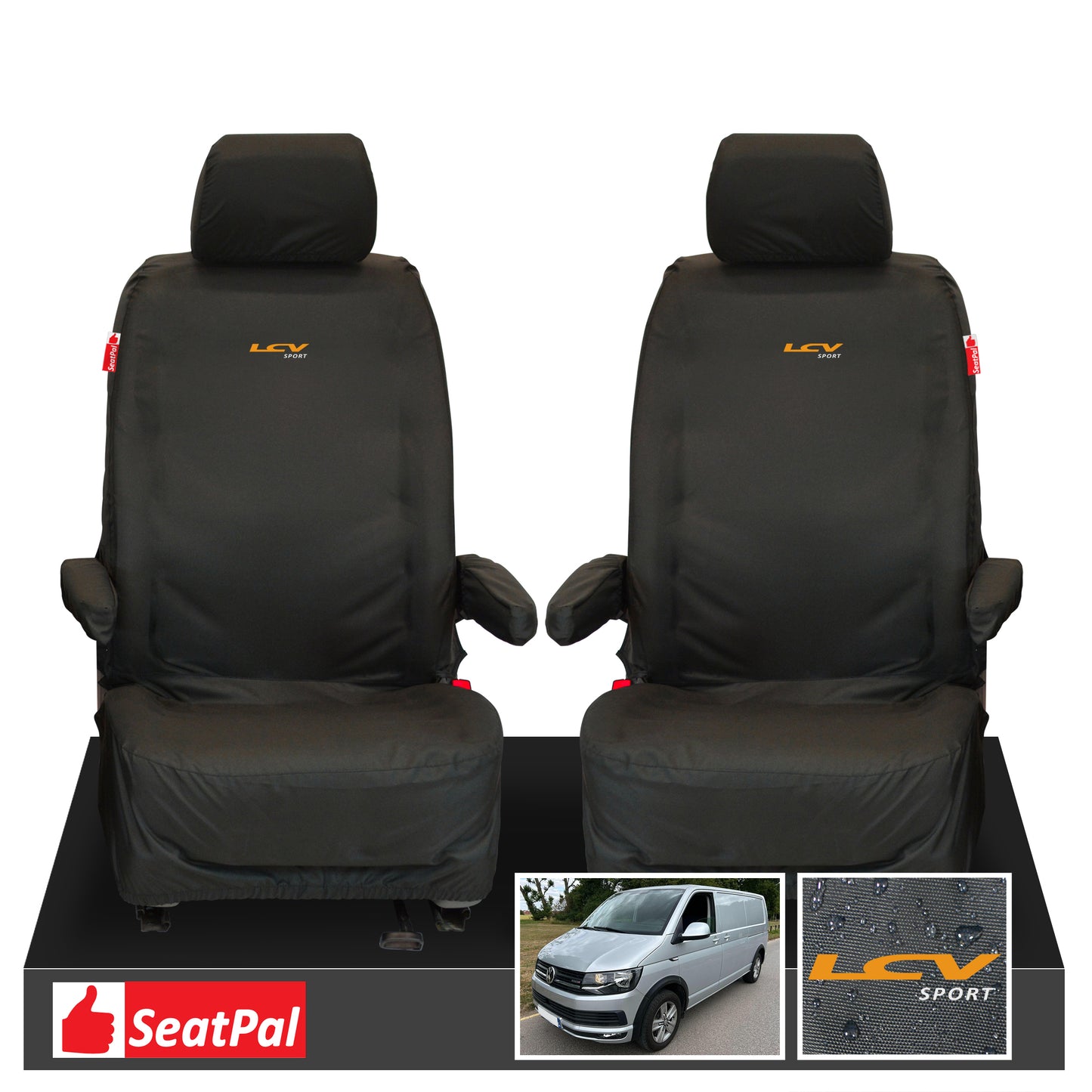 Volkswagen Transporter T6.1, T6 Panel Van & Kombi MY2015-2024 Front Set 1+1 Black Tailored Waterproof Seat Covers With LCV Sport Logos