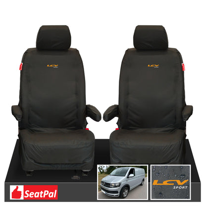Volkswagen Transporter T6.1, T6 Panel Van & Kombi MY2015-2024 Front Set 1+1 Black Tailored Waterproof Seat Covers With LCV Sport Logos