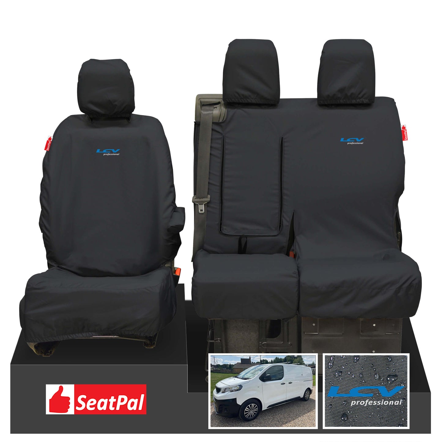 Toyota Proace MY16 Onwards Front Set Black Tailored Waterproof Seat Covers With LCV Professional Logos