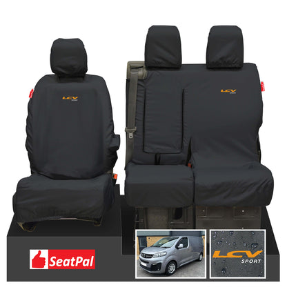 Vauxhall Opel Vivaro MY19 Onwards Front Set Black Tailored Waterproof Seat Covers With LCV Sport Logos