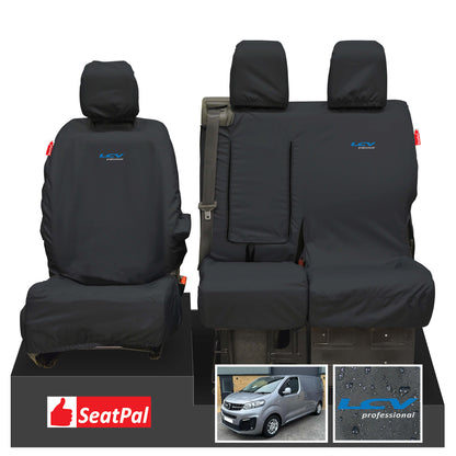 Vauxhall Opel Vivaro MY19 Onwards Front Set Black Tailored Waterproof Seat Covers With LCV Professional Logos