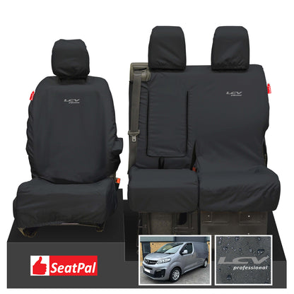Vauxhall Opel Vivaro MY19 Onwards Front Set Black Tailored Waterproof Seat Covers With LCV Professional Logos