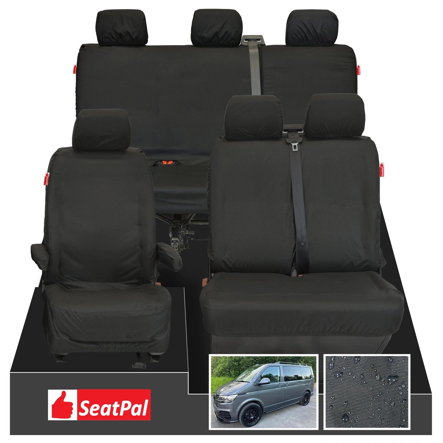 Volkswagen Transporter T6.1 & T6 Kombi MY15 Onwards Front 1+2 & Rear Triple Tailored Waterproof Seat Covers Seat Black