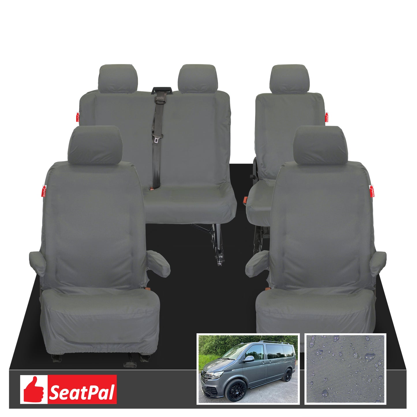 Volkswagen Transporter T6.1 & T6 Kombi MY15 Onwards Front 1+1 & Rear 2+1 Set Grey Tailored Waterproof Seat Covers