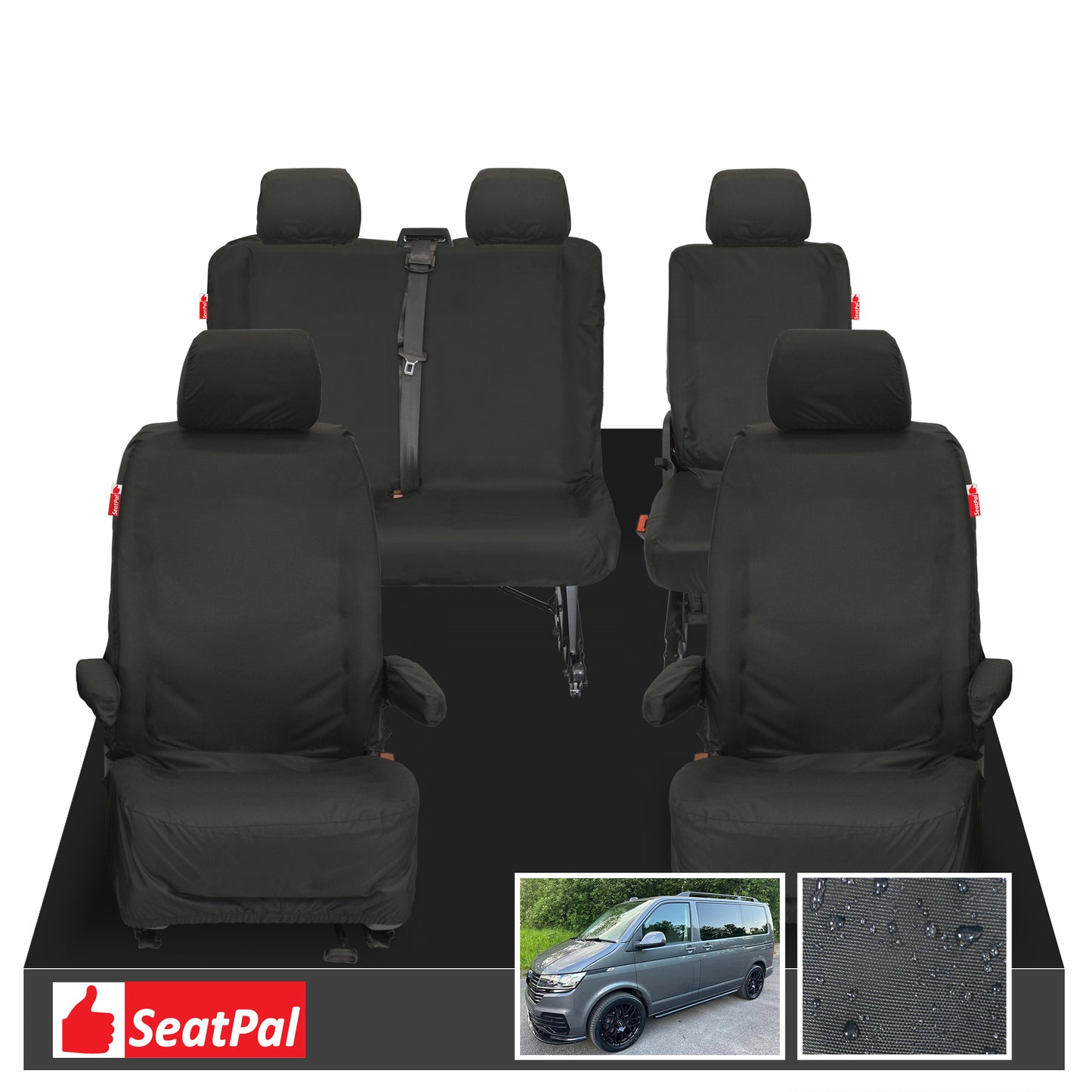 Volkswagen Transporter T6.1 & T6 Kombi MY15-2024 Front 1+1 & Rear 2+1 Tailored Waterproof Seat Covers Black