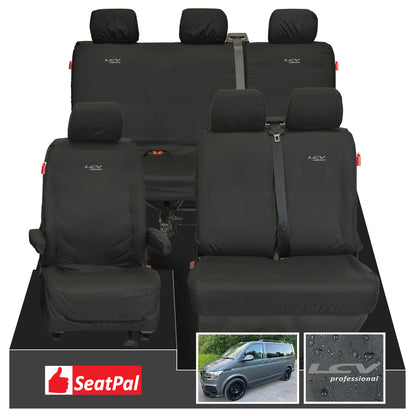 Volkswagen Transporter T6.1 & T6 Kombi MY15-2024 Front 1+2 & Rear Triple Set Black Tailored Waterproof Seat Covers With LCV Professional Logos