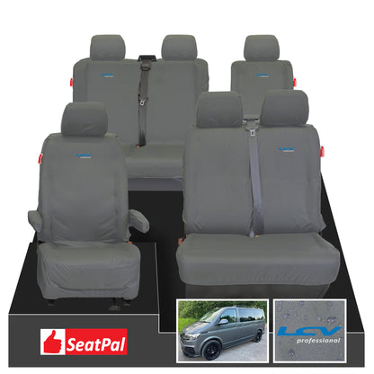 Volkswagen Transporter T6.1 & T6 Kombi MY15 Onwards Front 1+2 & Rear 2+1 Set Grey Tailored Waterproof Seat Covers With LCV Professional Logos