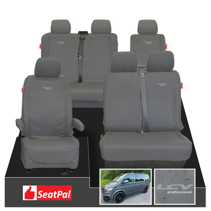 Volkswagen Transporter T6.1 & T6 Kombi MY15 Onwards Front 1+2 & Rear 2+1 Set Grey Tailored Waterproof Seat Covers With LCV Professional Logos