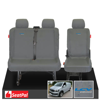 Volkswagen Transporter T6.1 & T6 Kombi MY15 Onwards Rear 2+1 Set Grey Tailored Waterproof Seat Covers With LCV Professional Logos