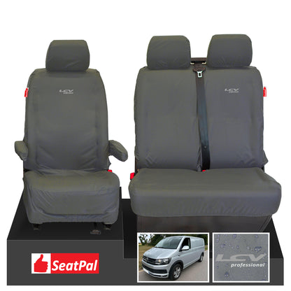 Volkswagen Transporter T6.1 & T6 Panel Van Or Kombi MY15 Onwards Front 1+2 Set Grey Tailored Waterproof Seat Covers With LCV Professional Logos