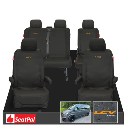 Volkswagen Transporter T6.1 & T6 Kombi MY15-2024 Front 1+1 & Rear 2+1 Set Black Tailored Waterproof Seat Covers With LCV Sport Logos