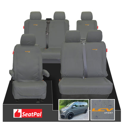 Volkswagen Transporter T6.1 & T6 Kombi MY15 Onwards Front 1+2 & Rear 2+1 Set Grey Tailored Waterproof Seat Covers With LCV Sport Logos