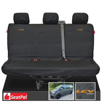 Volkswagen Transporter T6.1 & T6 Kombi MY15 Onwards Rear Triple Black Tailored Waterproof Seat Covers With LCV SPORT Logos