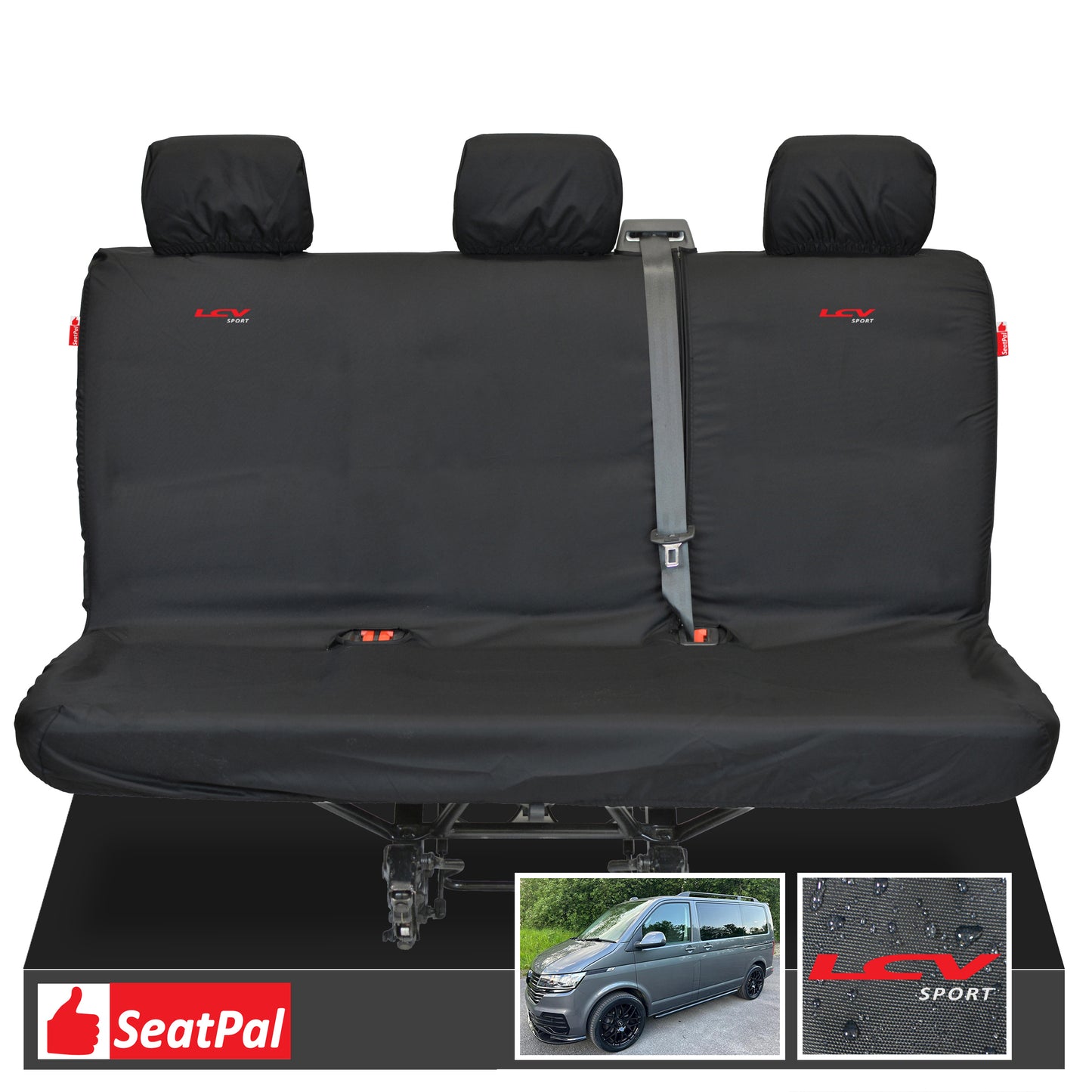 Volkswagen Transporter T6.1 & T6 Kombi MY15 Onwards Rear Triple Black Tailored Waterproof Seat Covers With LCV SPORT Logos