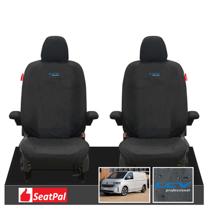 Volkswagen Transporter T7 MY25 Onwards Panel Van Or Kombi Front Set 1+1 Black Tailored Waterproof Seat Covers With LCV Professional Logos