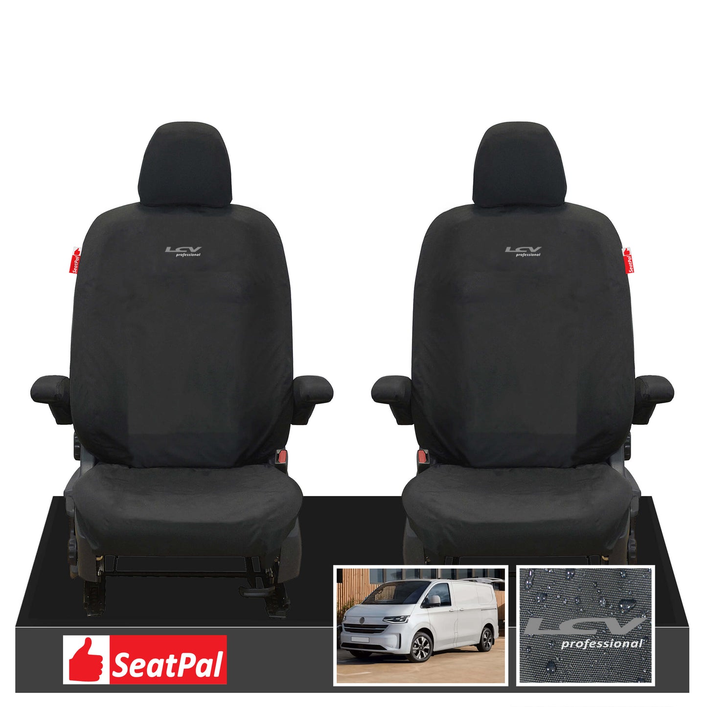 Volkswagen Transporter T7 MY25 Onwards Panel Van Or Kombi Front Set 1+1 Black Tailored Waterproof Seat Covers With LCV Professional Logos