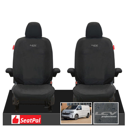 Volkswagen Transporter T7 MY25 Onwards Panel Van Or Kombi Front Set 1+1 Black Tailored Waterproof Seat Covers With LCV Professional Logos