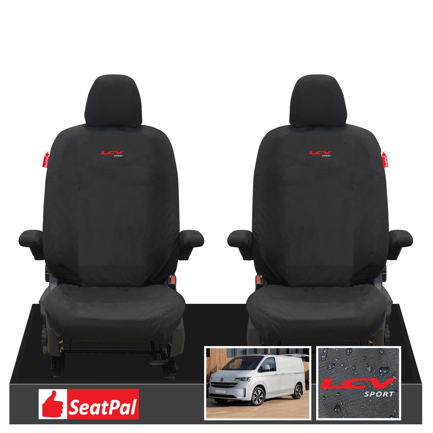 Volkswagen Transporter T7 MY25 Onwards Panel Van Or Kombi Front Set 1+1 Black Tailored Waterproof Seat Covers With LCV Sport Logos