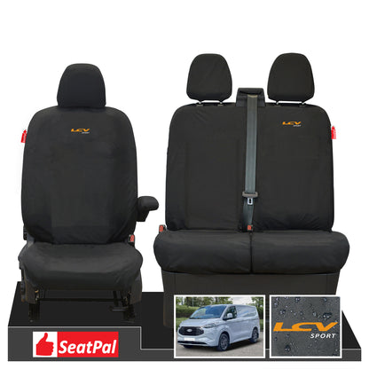 Ford Transit Custom MK2 MY24 Onwards Front Set Black Tailored Waterproof Seat Covers With LCV Sport Logos